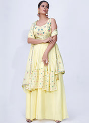 Buy Palazzo Suit - Yellow Mirror Work Multi Embroidery Chiffon Palazzo Suit