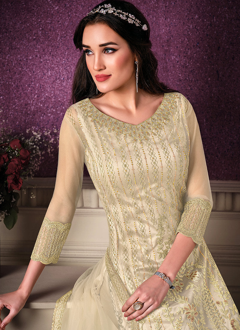 Cream Beige Designer Pant Style Suit In Germany