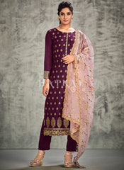 Wine Pakistani Pant Style Salwar Suit