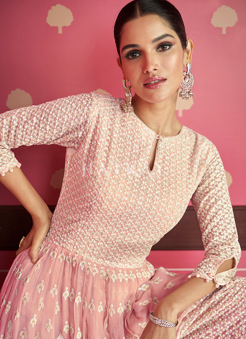 Buy Indian Outfit Soft Pink Lucknowi Embroidery Jumpsuit At