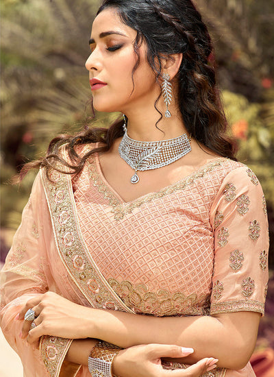 Peach Embroidered Wedding Lehenga Choli In Canada