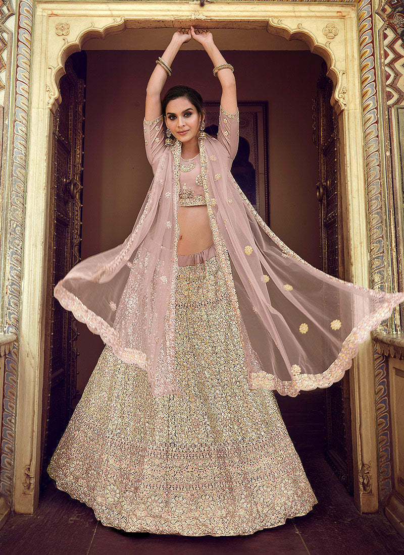 Mauve Golden Lehenga Choli In Canada