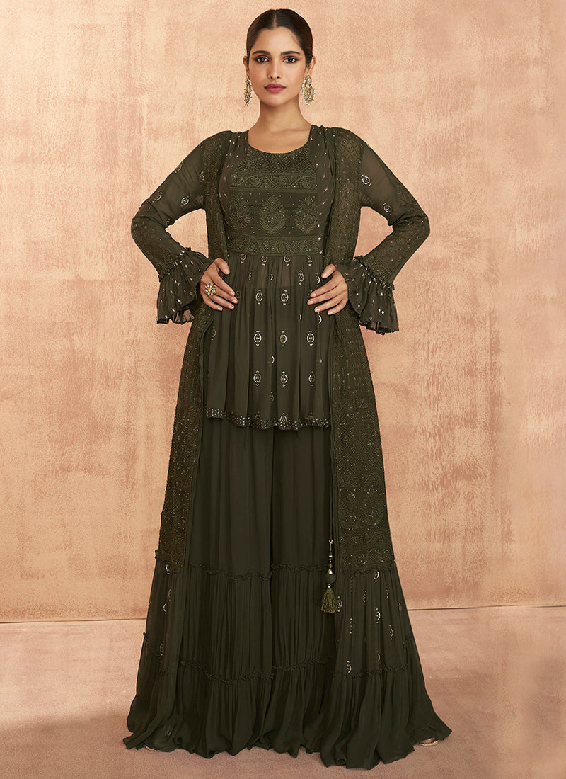 Casual Dress For Girls Indo Western Simple Gown Ke Design Indian Clothing Buy Olive Green Embroidered Peplum Style Lehenga Choli Casual Dress For Girls Indo Western Simple Gown Ke Design Indian Clothing Buy Olive Green Embroidered Peplum Style Lehenga Choli