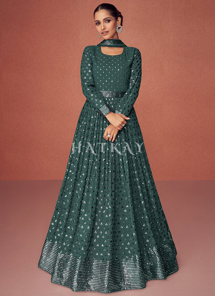 Deep Green Sequence Embroidered Festive Anarkali Suit