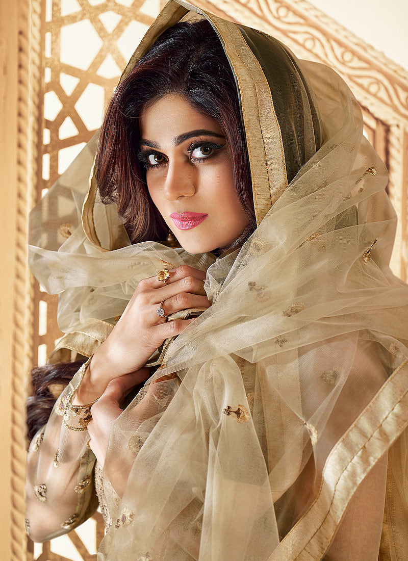 Indian Suits - Beige Golden Anarkali Suit