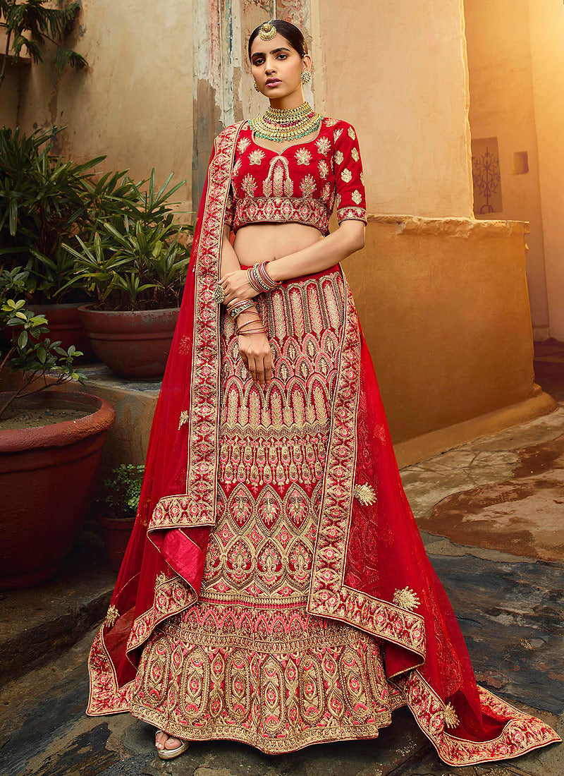 Red And Golden Wedding Lehenga Choli