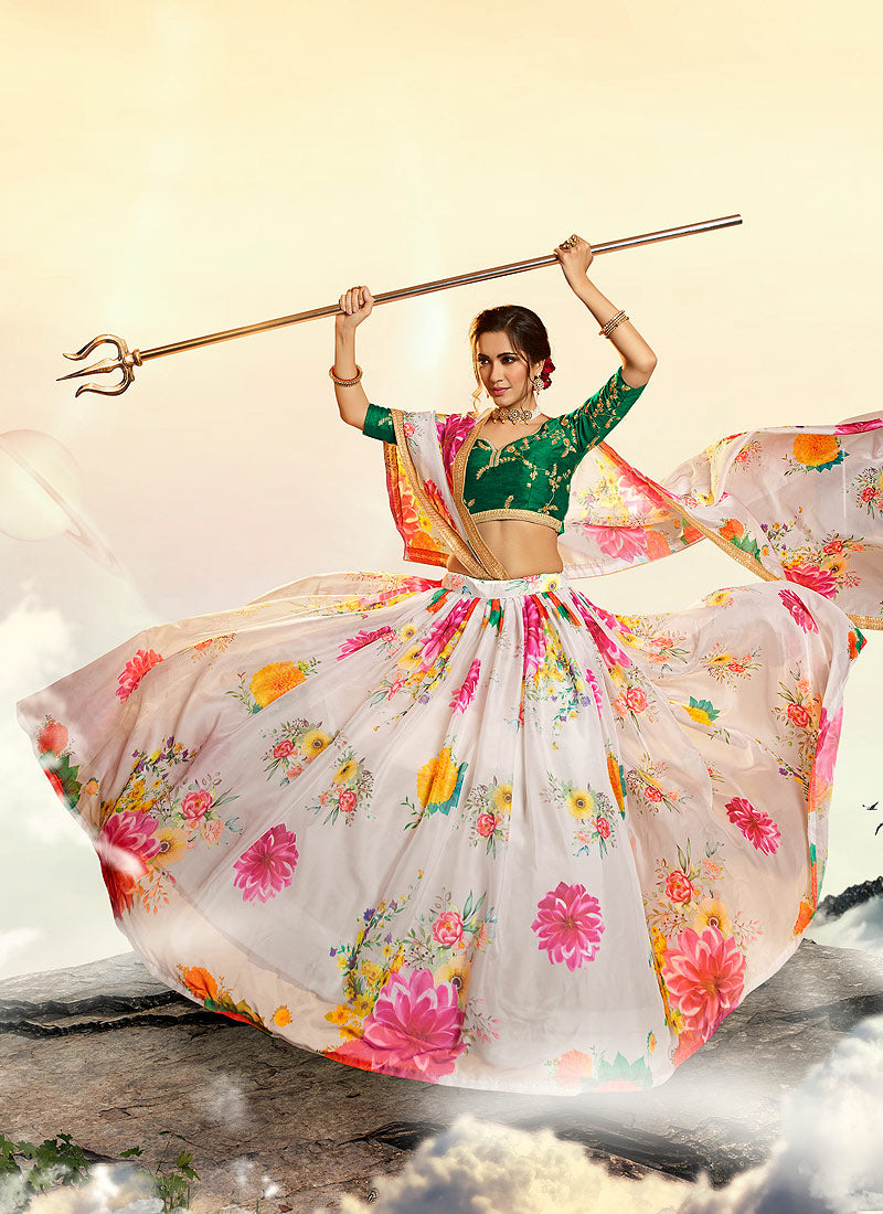 Inidan Lehanga - White And Green Lehenga Choli In usa uk