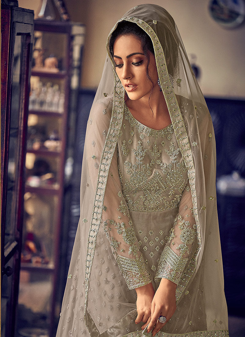 Golden Beige Anarkali Suit