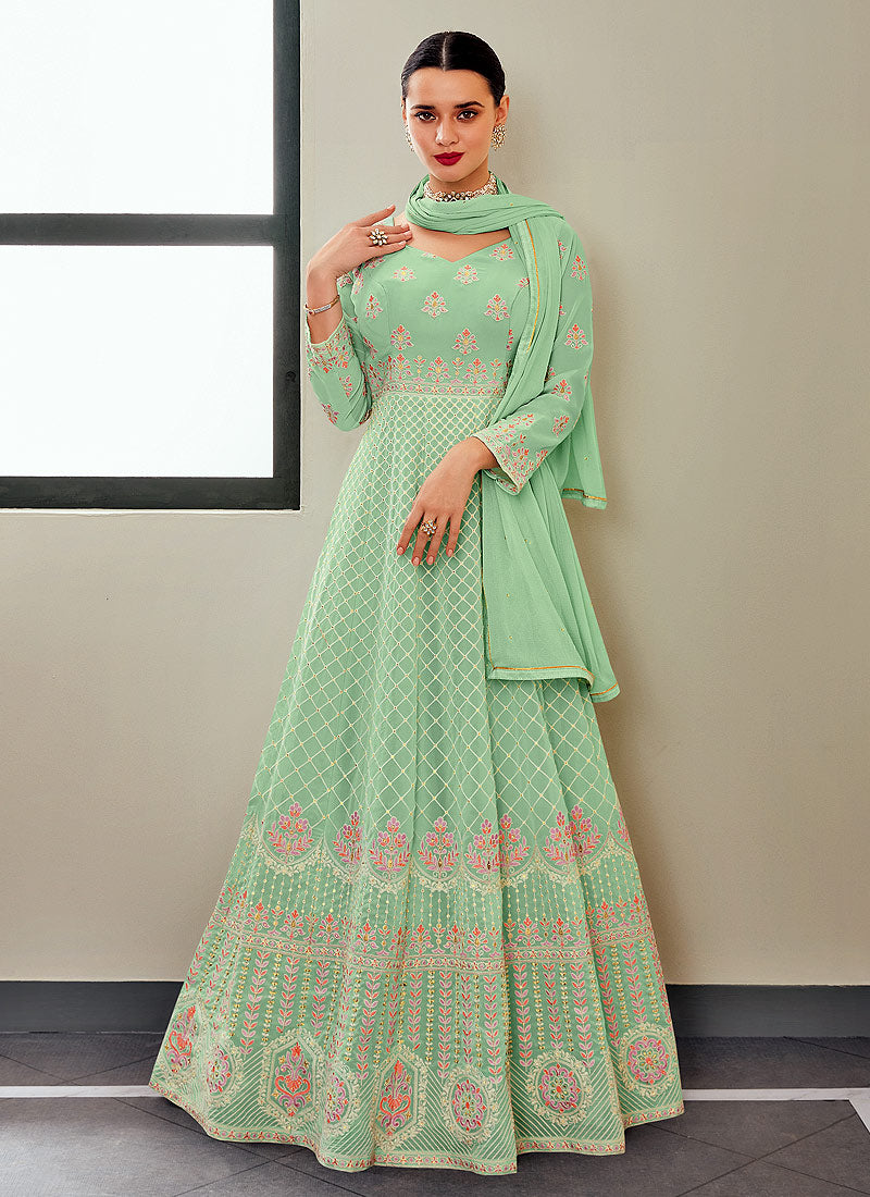 Sea Green Festive Anarkali Suit In usa