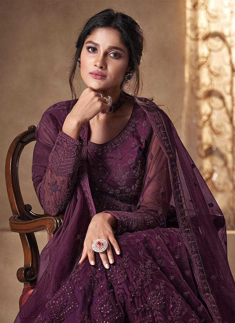 Wine Purple Anarkali Suit In uk