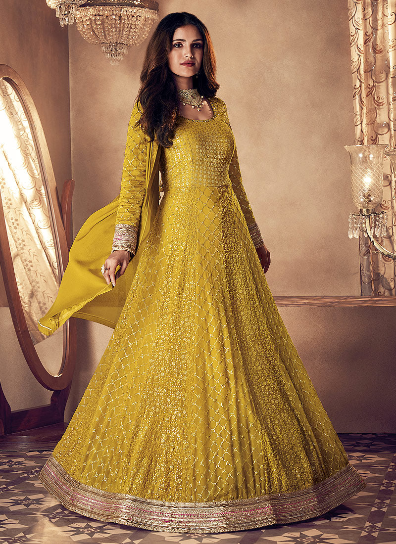 Bright Yellow Anarkali In usa