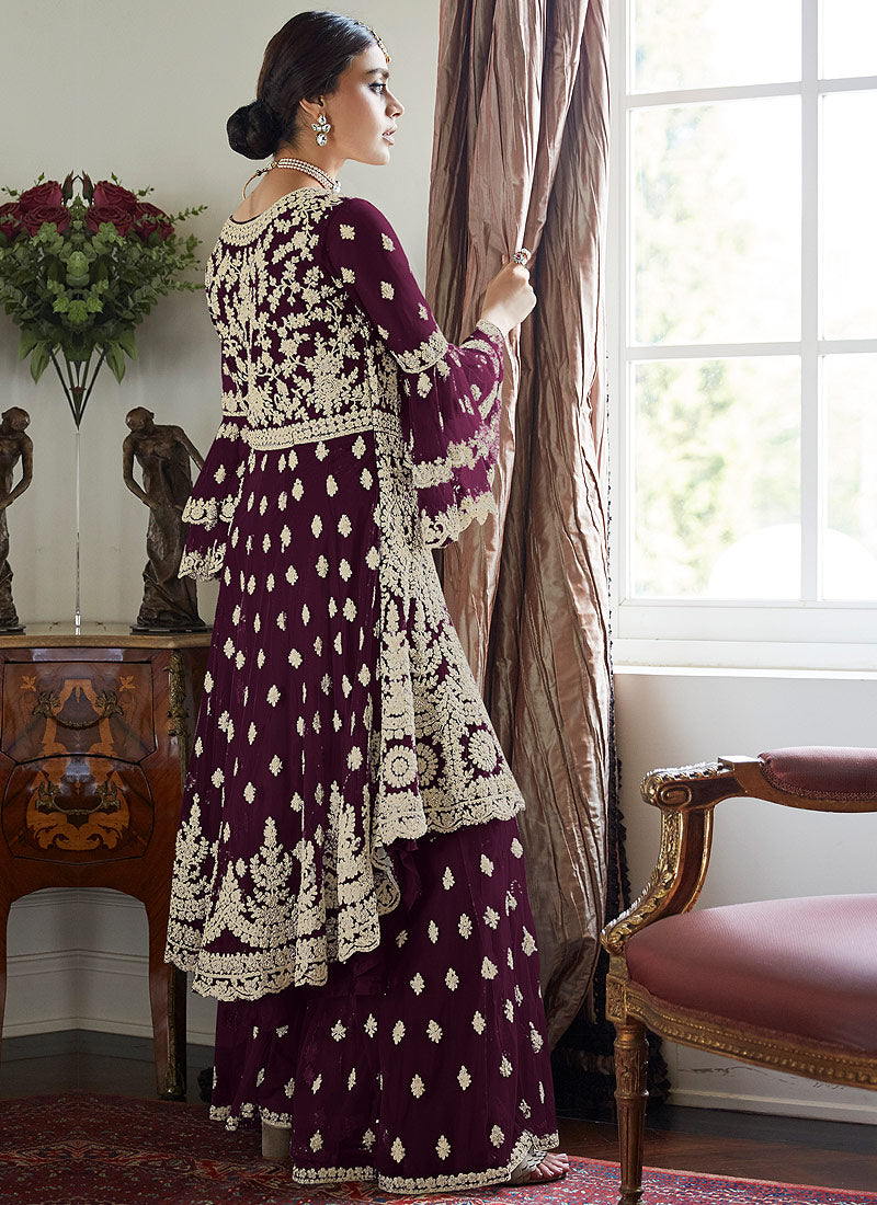 Deep Wine Designer Sharara Suit In usa
