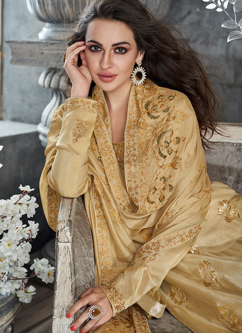 Beige Golden Palazzo Suit In usa