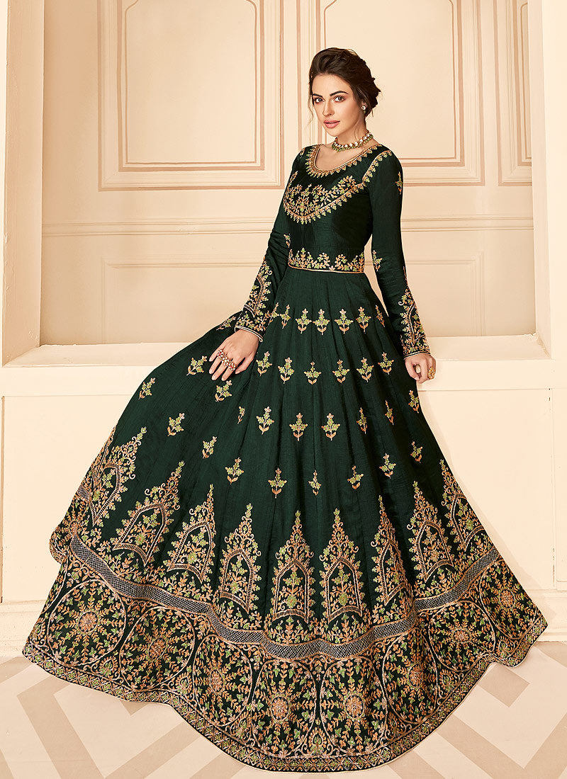 Indian Anarkali - Green Multi Embroidered Anarkali Suit In usa uk canada