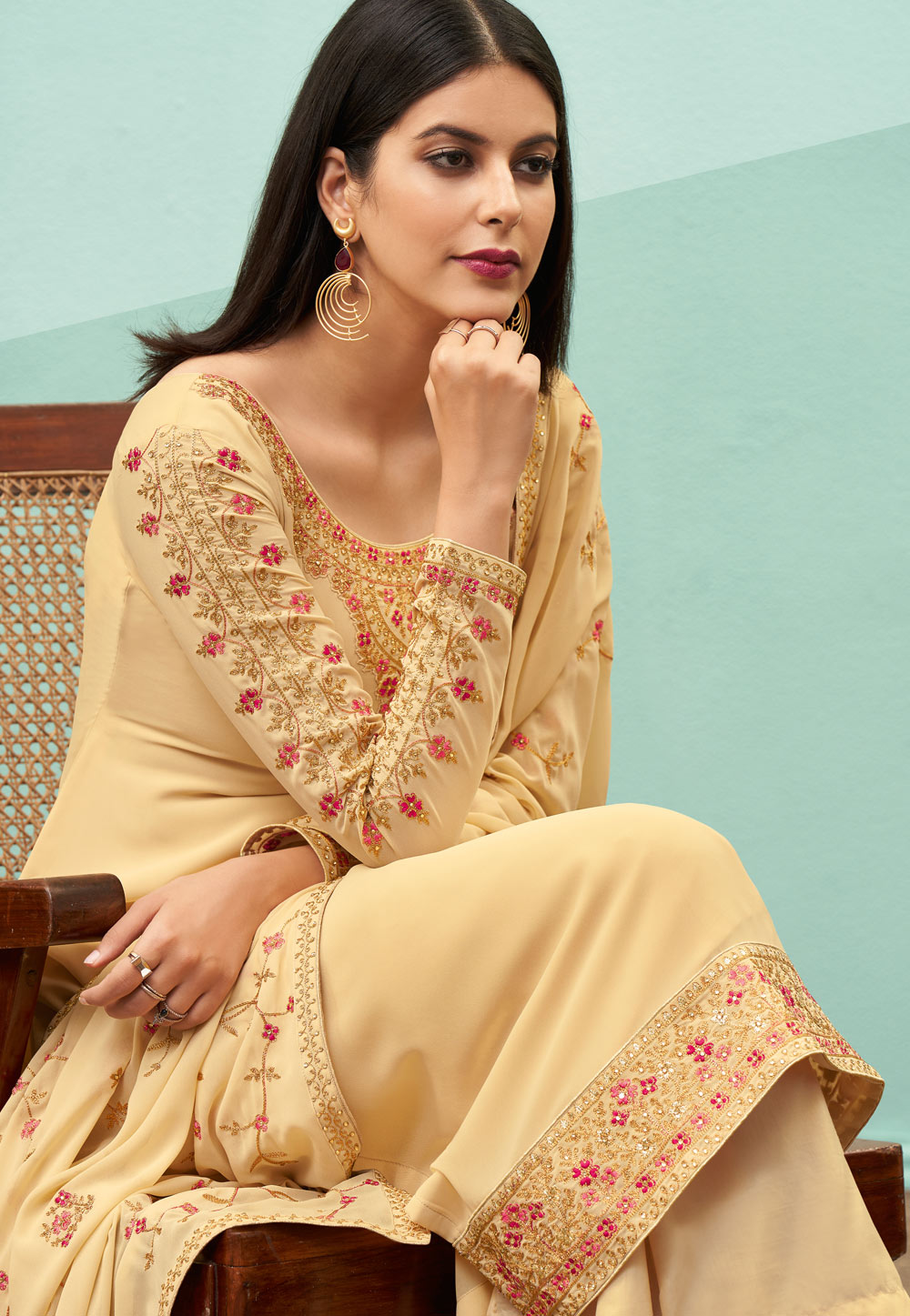 Cream Pakistani Pant Suit In usa
