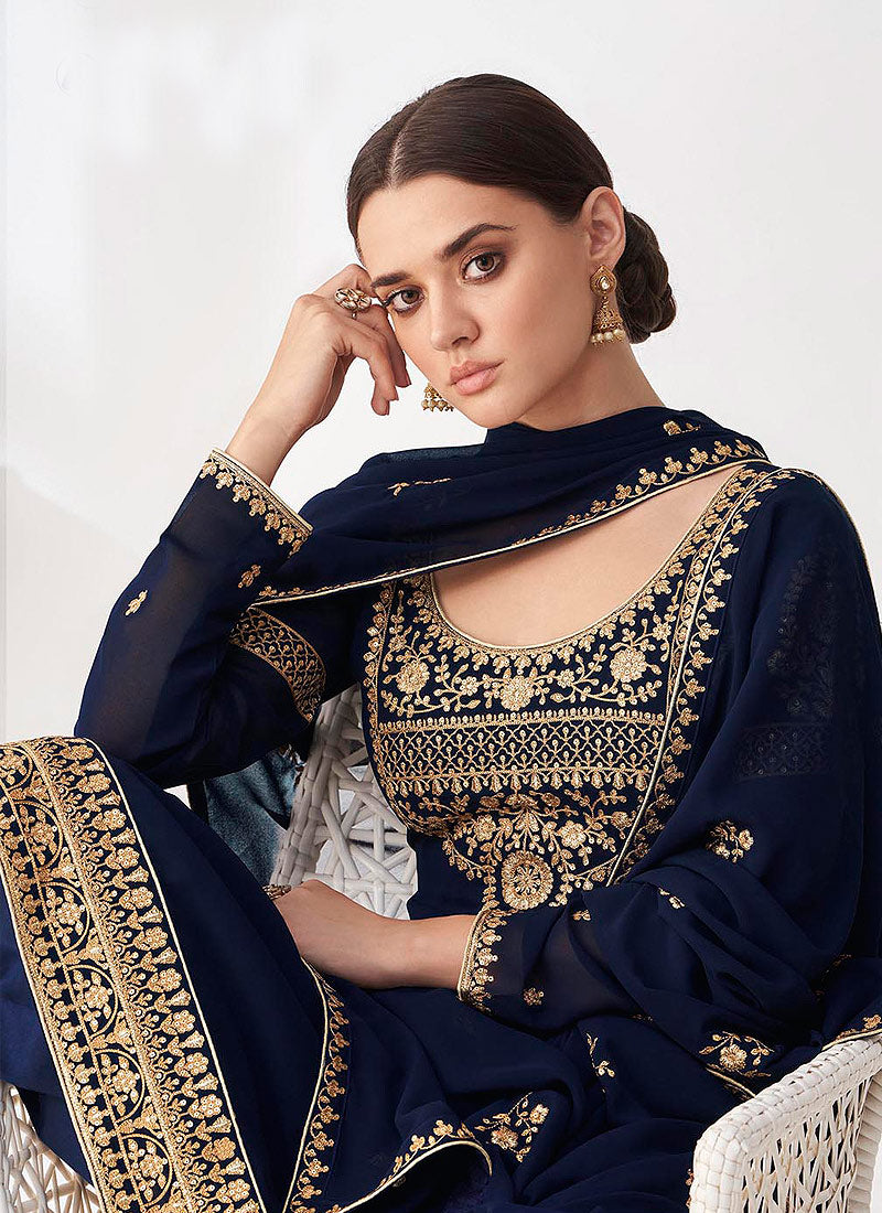 Blue Golden Salwar Kameez In usa uk canada