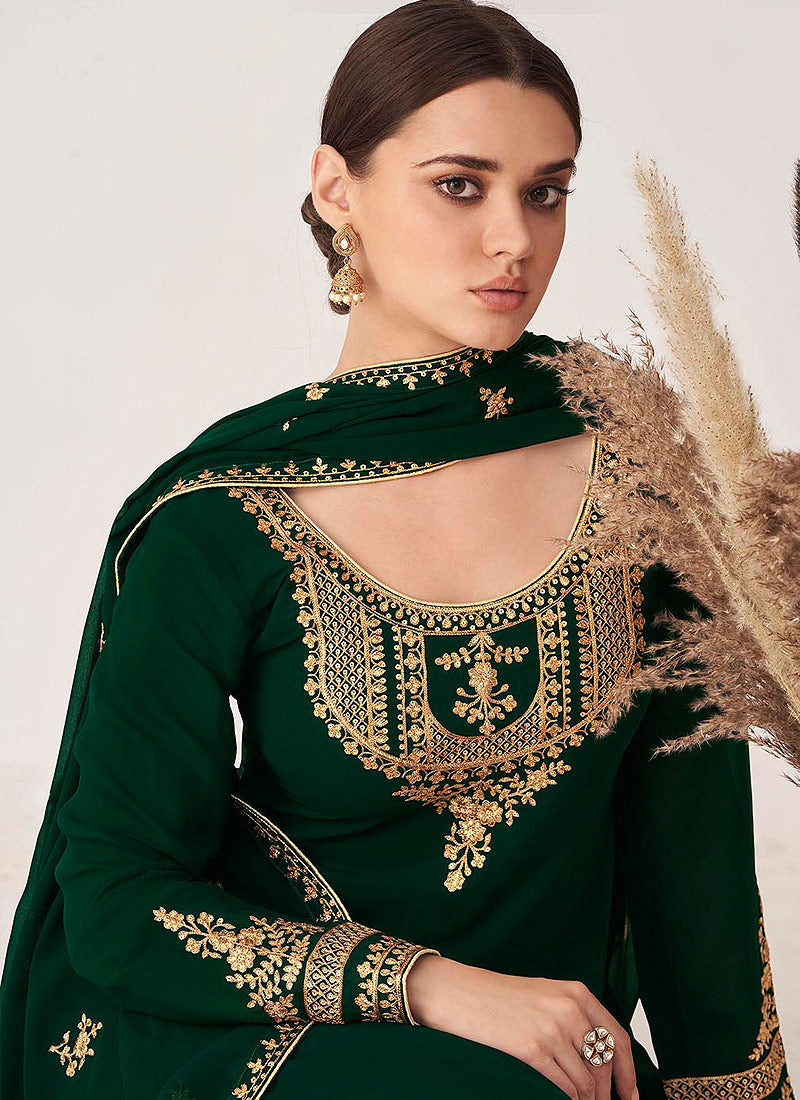 Dark Green Golden Salwar Kameez In usa uk canada