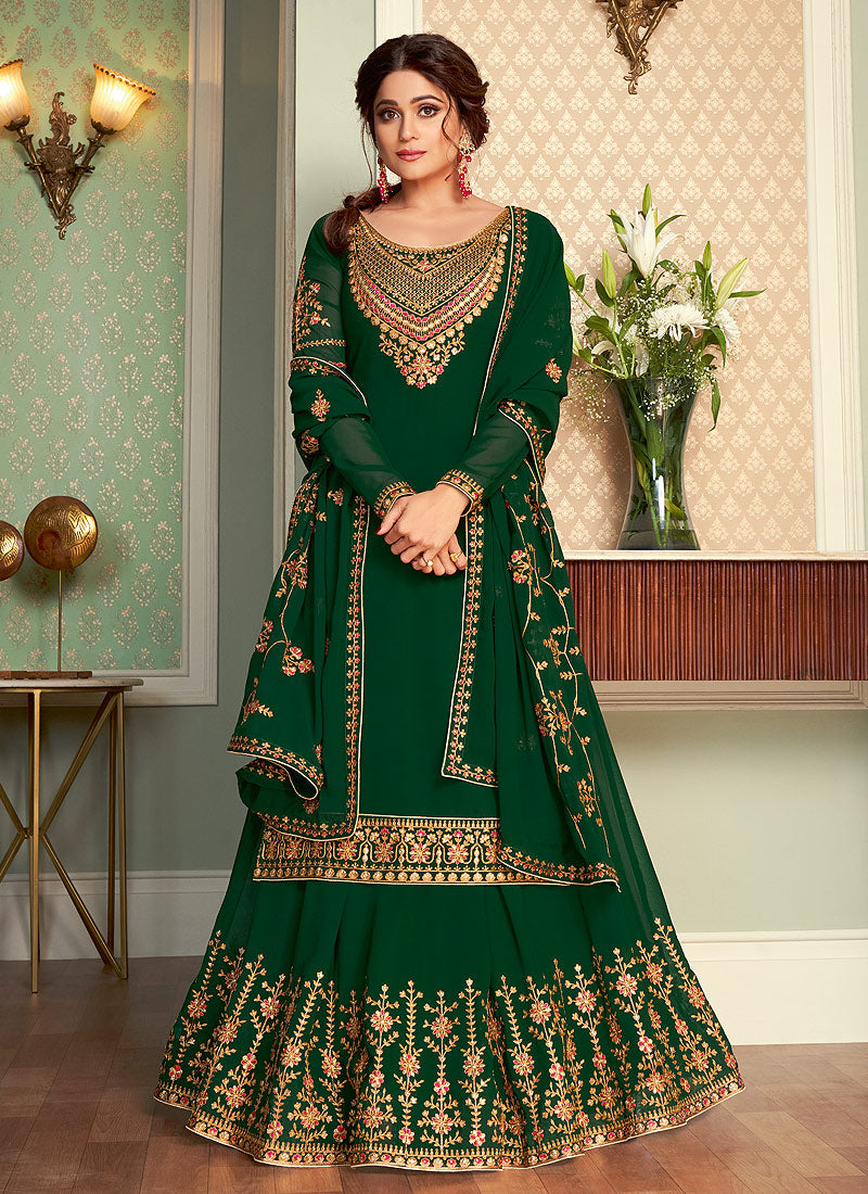 Dark Green Lehenga Style Suit In usa uk canada