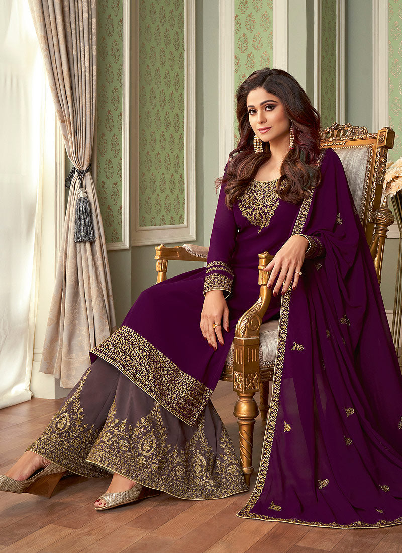 Wine Two Tone Palazzo Suit In uk