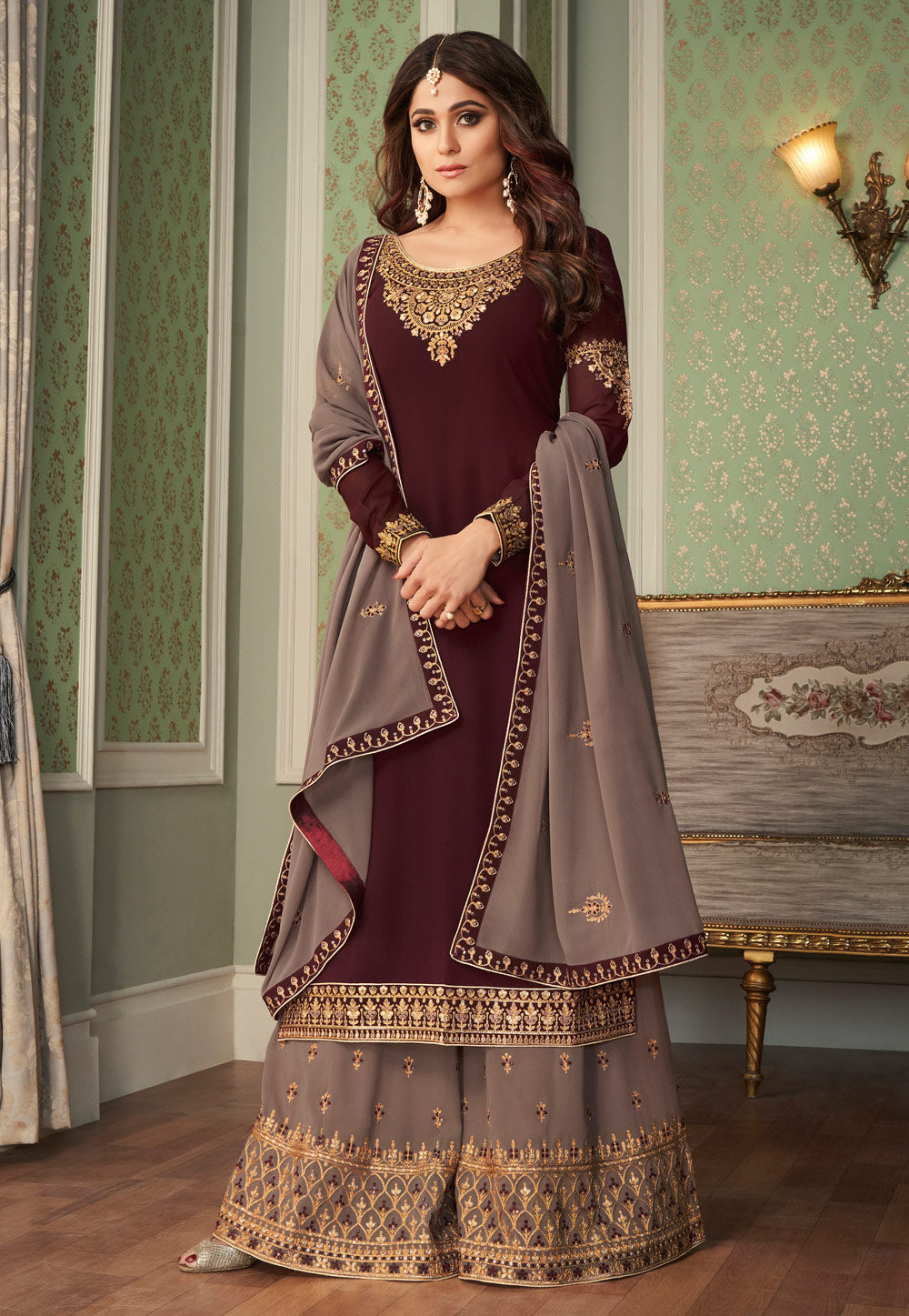 Brown Ethnic Palazzo Suit usa