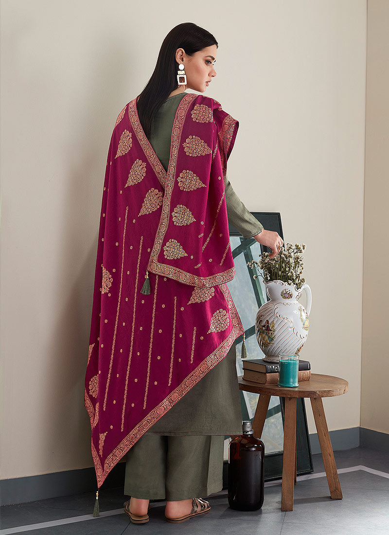 Olive Green And Pink Pant Style Suit In usa uk canada