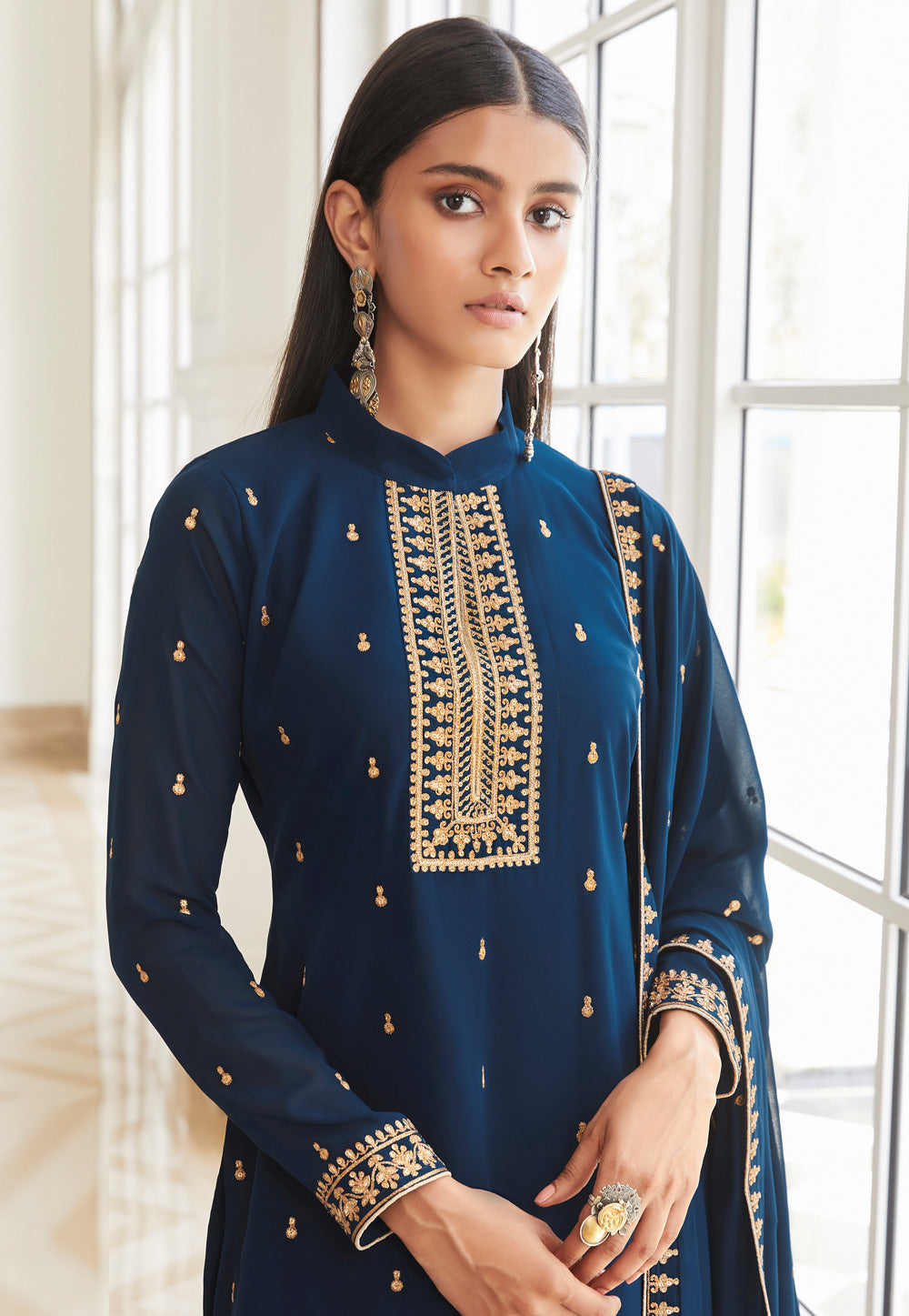 Blue Designer Palazzo Suit In uk