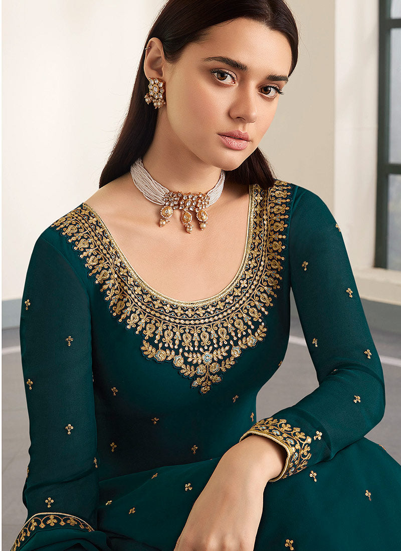Deep Green Palazzo Style Pant Suit In usa