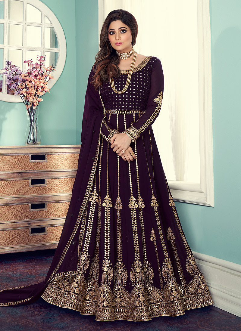 Plum Bollywood Anarkali Suit In Usa