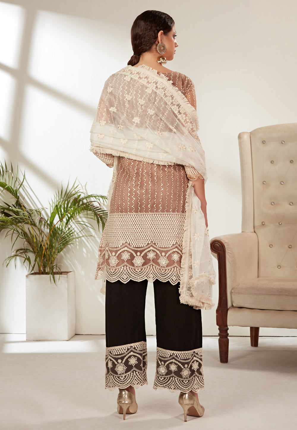 Peach And Black Pant Suit In uk