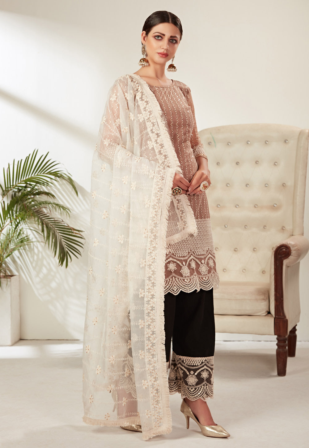 Peach And Black Pant Suit In canada