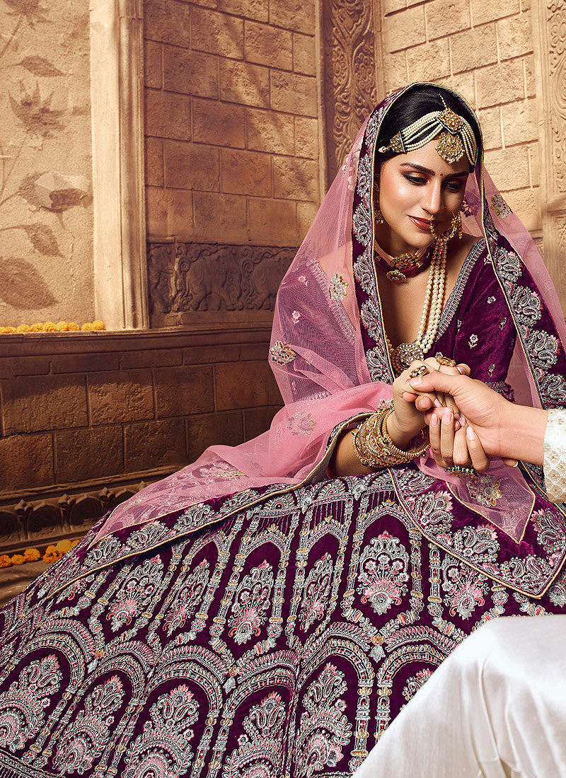 Indian Lehanga - Wine Wedding Lehenga Choli In usa uk canada
