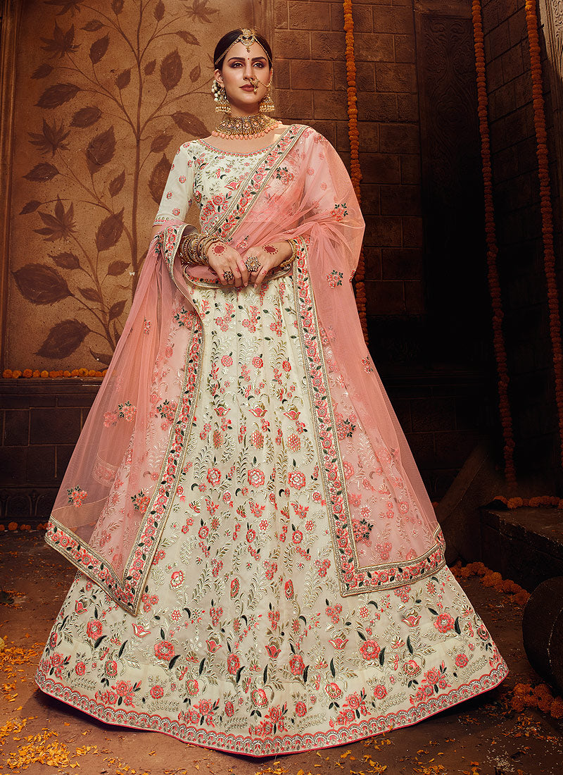 Off White And Peach Wedding Lehenga Choli