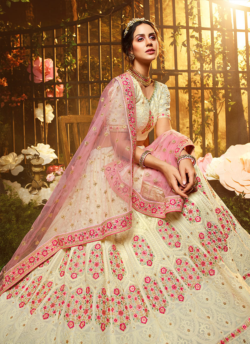 Indian Clothes - Off White Wedding Lehenga Choli