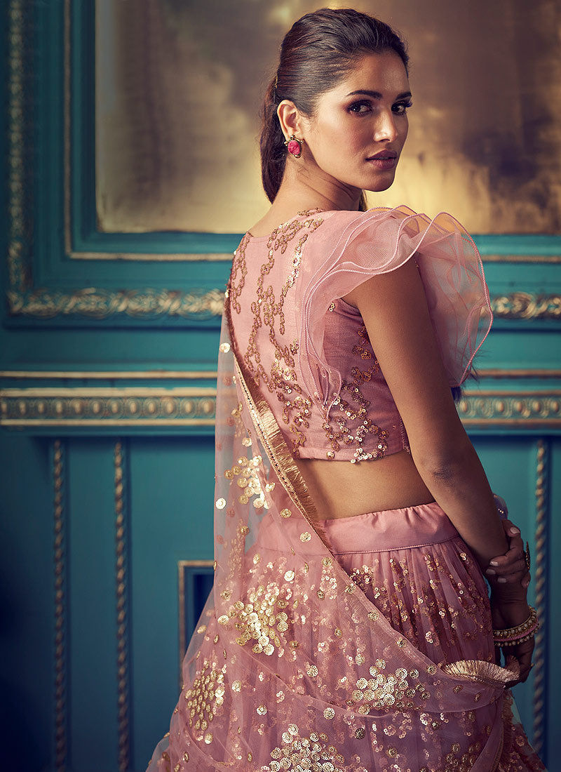 Indian Lehanga - Pink And Gold Indo Western Lehenga Choli In usa uk canada