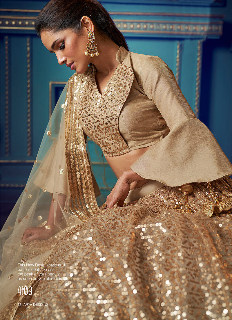 Indian Lehanga - Golden Beige Indo Western Lehenga Choli In usa uk canada