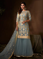 Teal Blue Gharara Suit