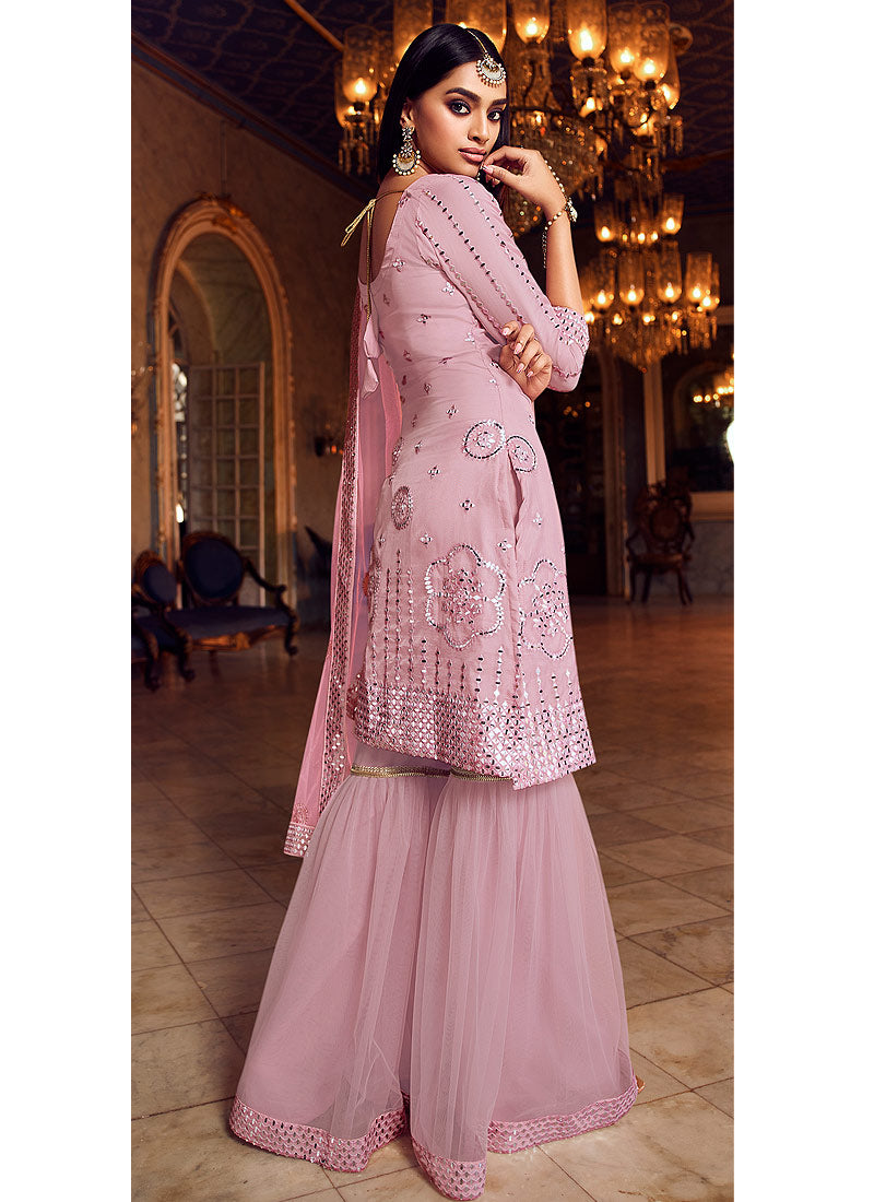 Soft Pink Mirror Gharara Suit In usa uk canada