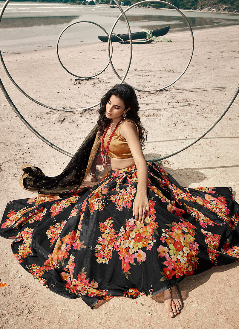 Black Multicoloured Digital Printed Lehenga Choli