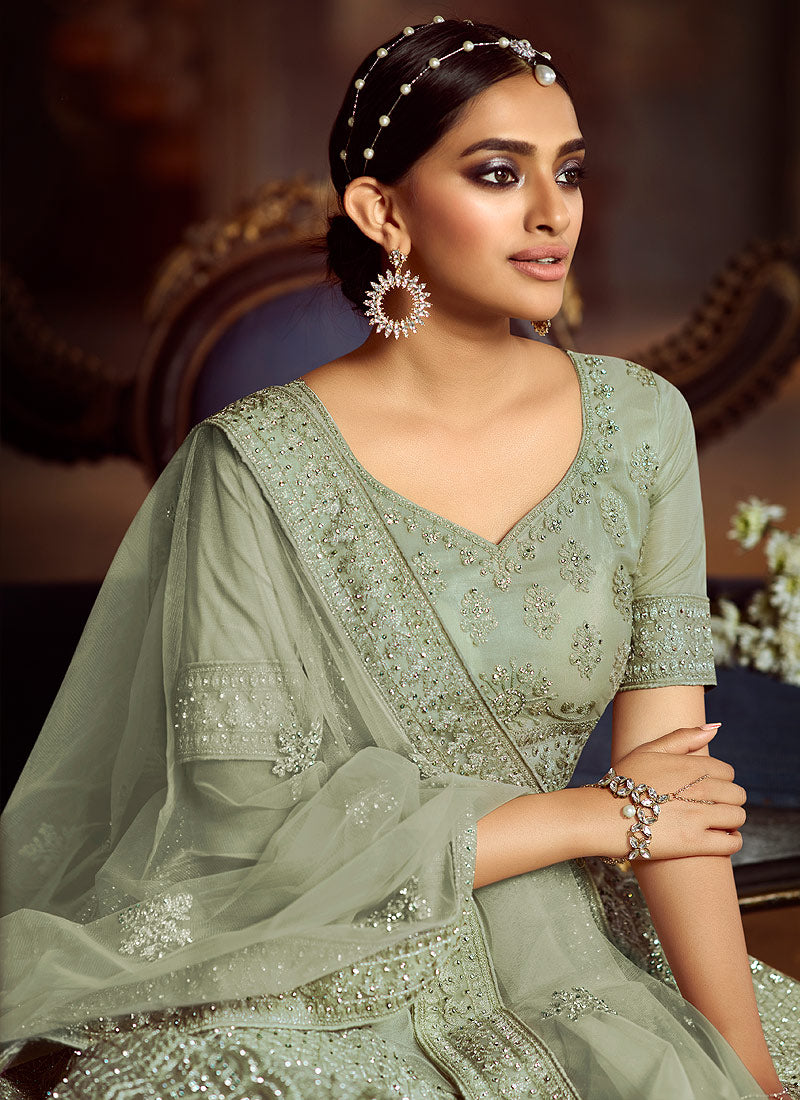 Dusty Green Wedding Lehenga Choli
