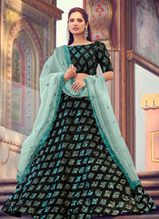 Black And Turquoise Sequence Embroidered Lehenga Choli
