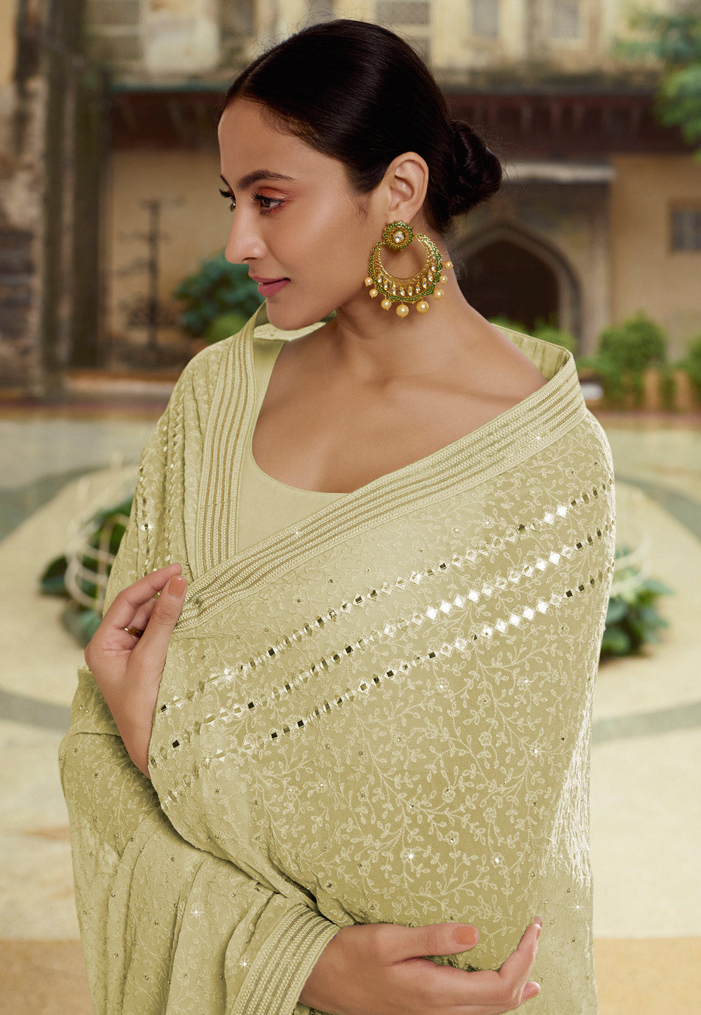 Lime Mirror Party Wear Saree In canada
