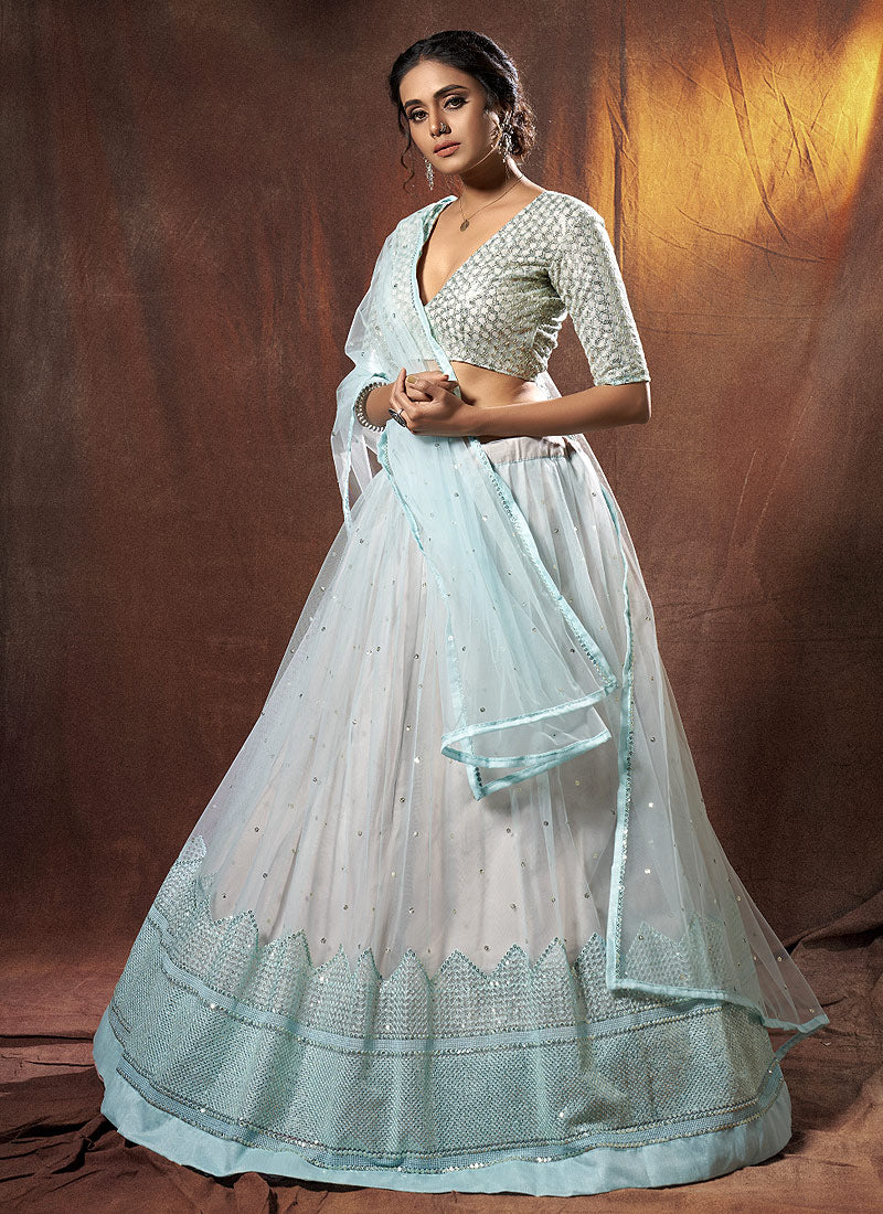 Sky Blue And White Lehenga Choli In usa uk canada