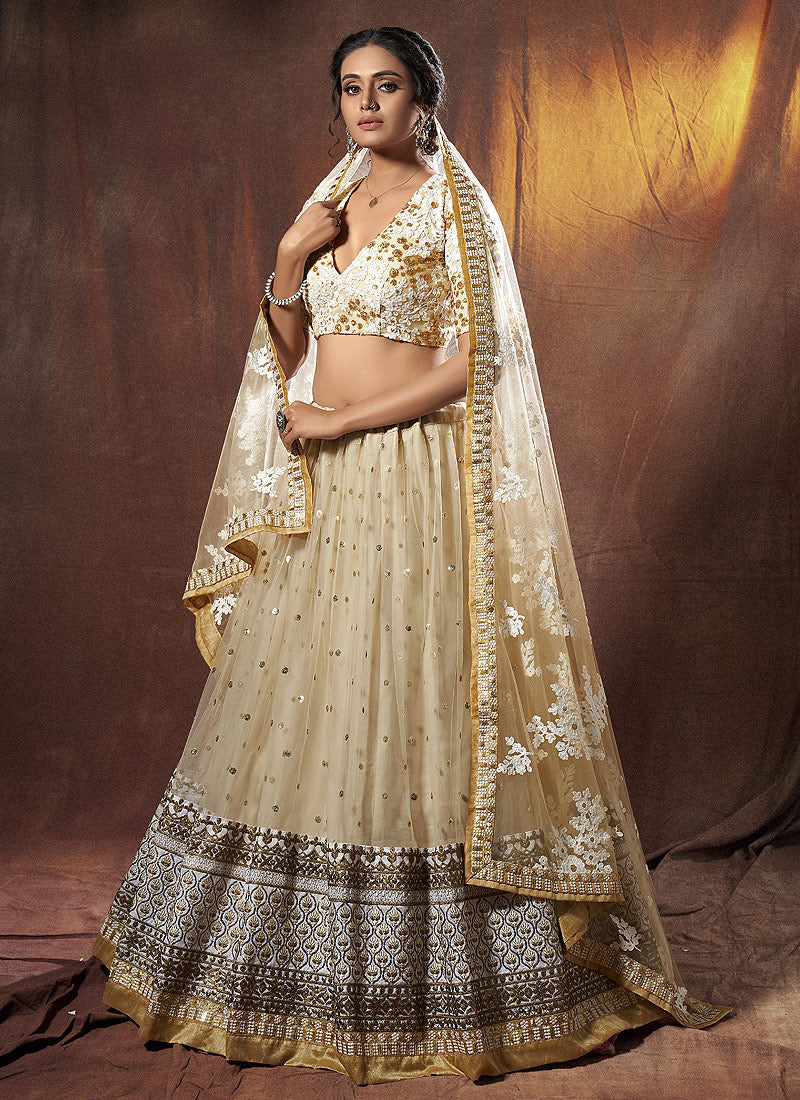Beige Golden Lehenga Choli In usa