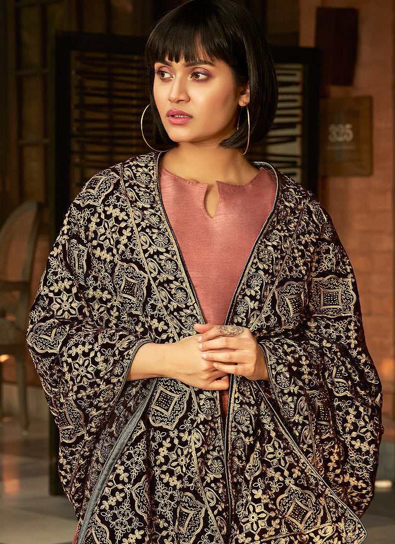 Rust Pink Salwar Kameez Shawl In usa