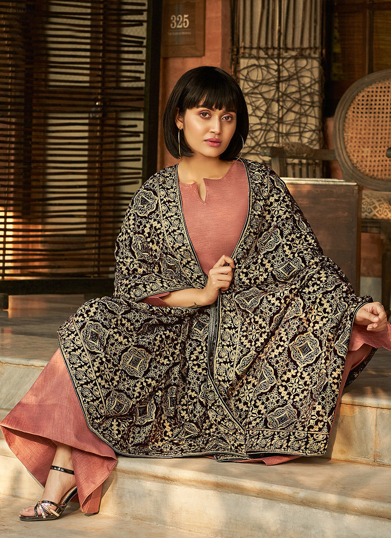 Rust Pink Salwar Kameez Shawl In usa uk canada