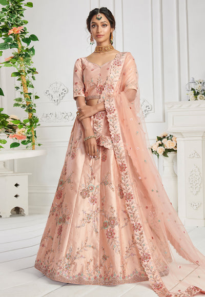 Peach Floral Embroidered Designer Lehenga Choli