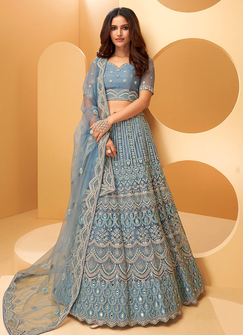 Ice Blue Sequence Embroidered Lehenga Choli