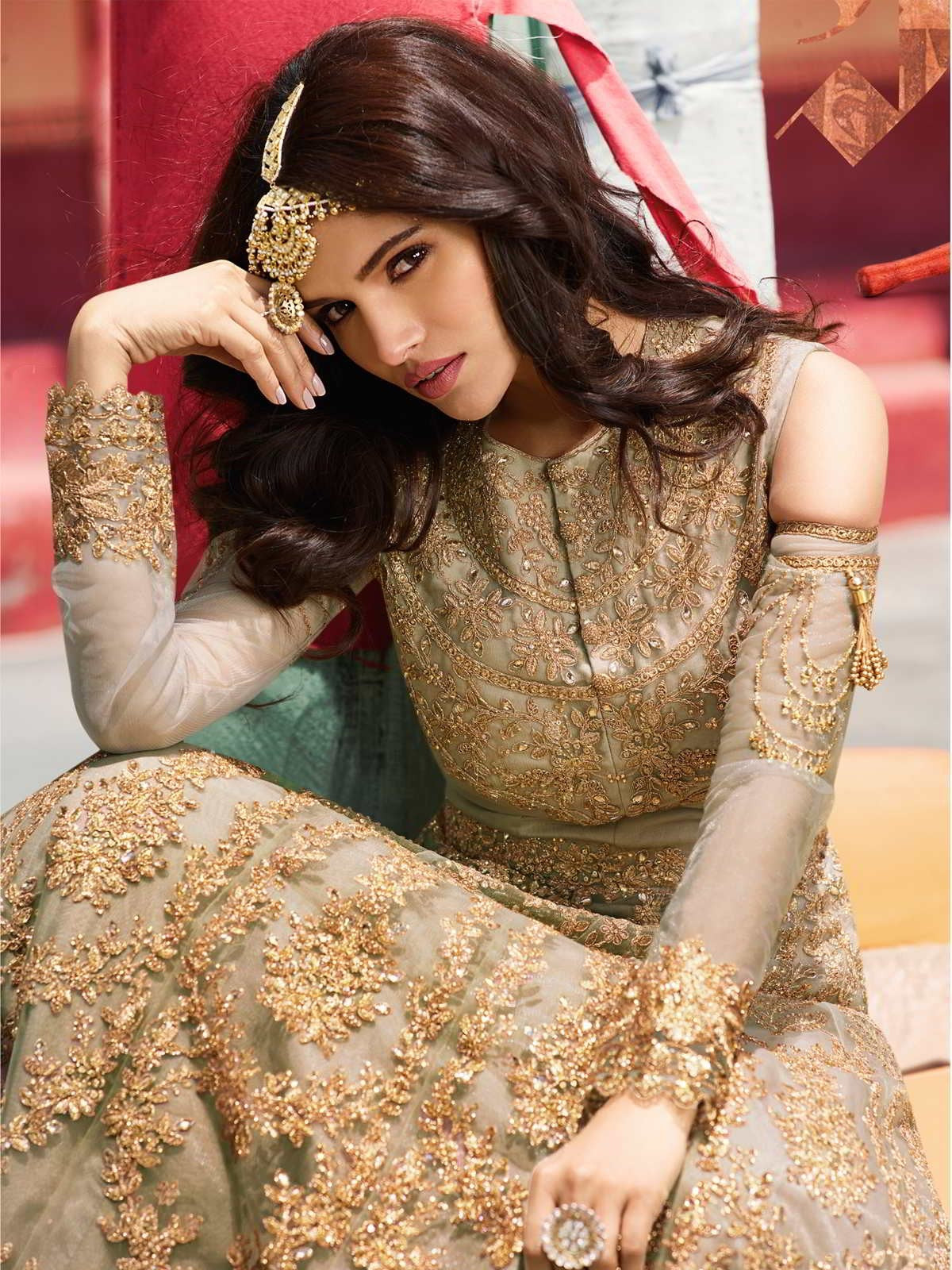 Light Copper Designer Anarkali Pant Suit