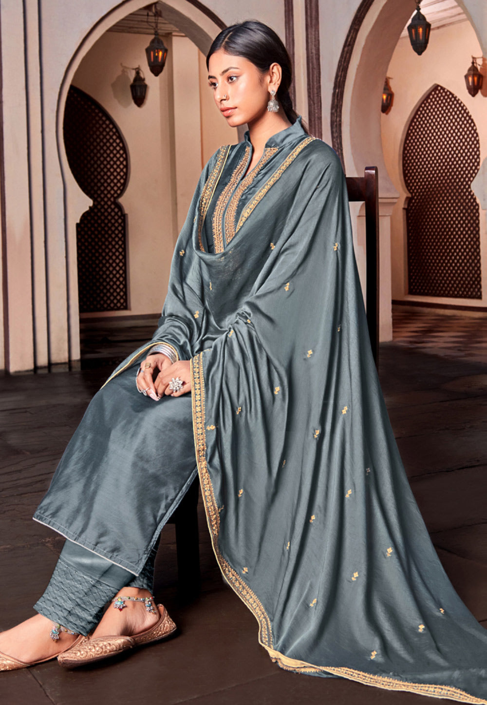 Grey Golden Pant Suit In usa uk canada