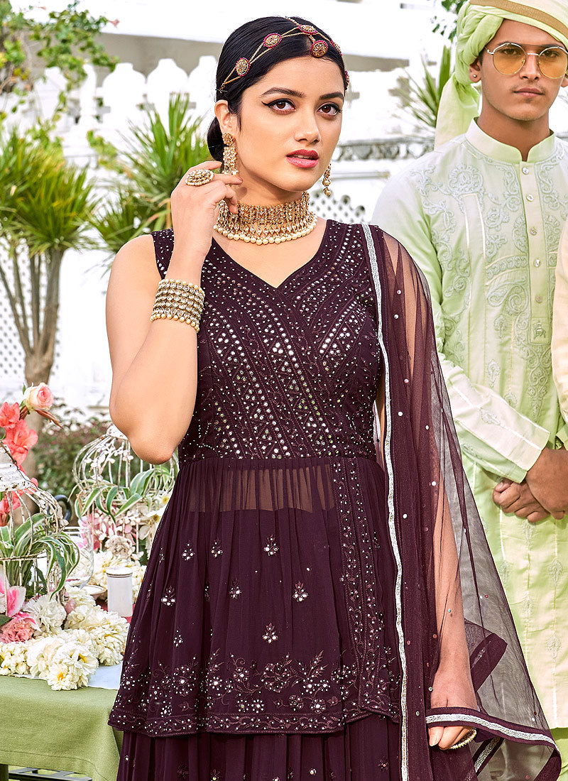 Deep Wine Peplum Style Gharara Suit In usa